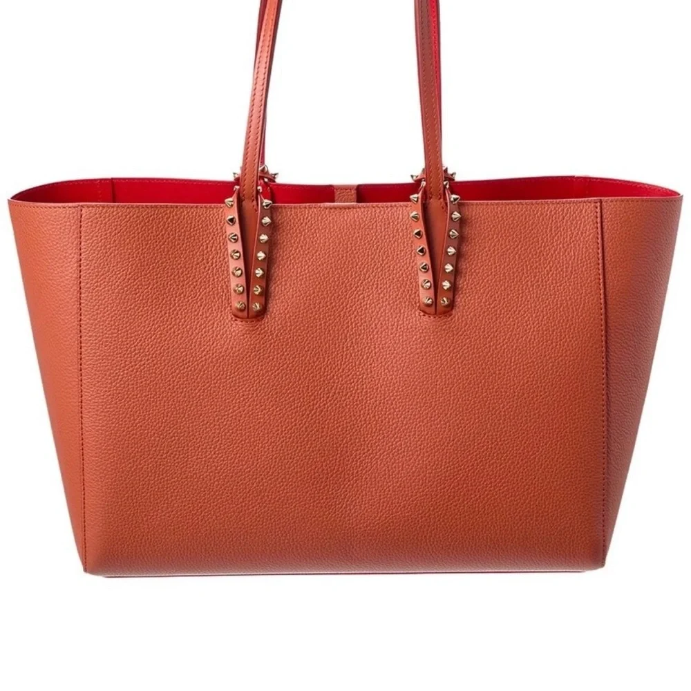 Christian Louboutin Orange Pebbled Leather Stud-Trim Tote